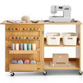 Folding Sewing Table Wood Lockable Wheels Shelves Trays Door
