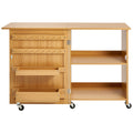 Folding Sewing Table Wood Lockable Wheels Shelves Trays Door
