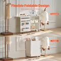 Folding Sewing Table Lockable Wheels Storage Shelves White