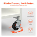 Folding Sewing Table Lockable Wheels Storage Shelves White