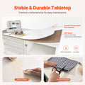 Folding Sewing Table Lockable Wheels Storage Shelves White