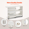 Folding Sewing Table Lockable Wheels Storage Shelves White