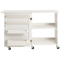 Folding Sewing Table Lockable Wheels Storage Shelves White