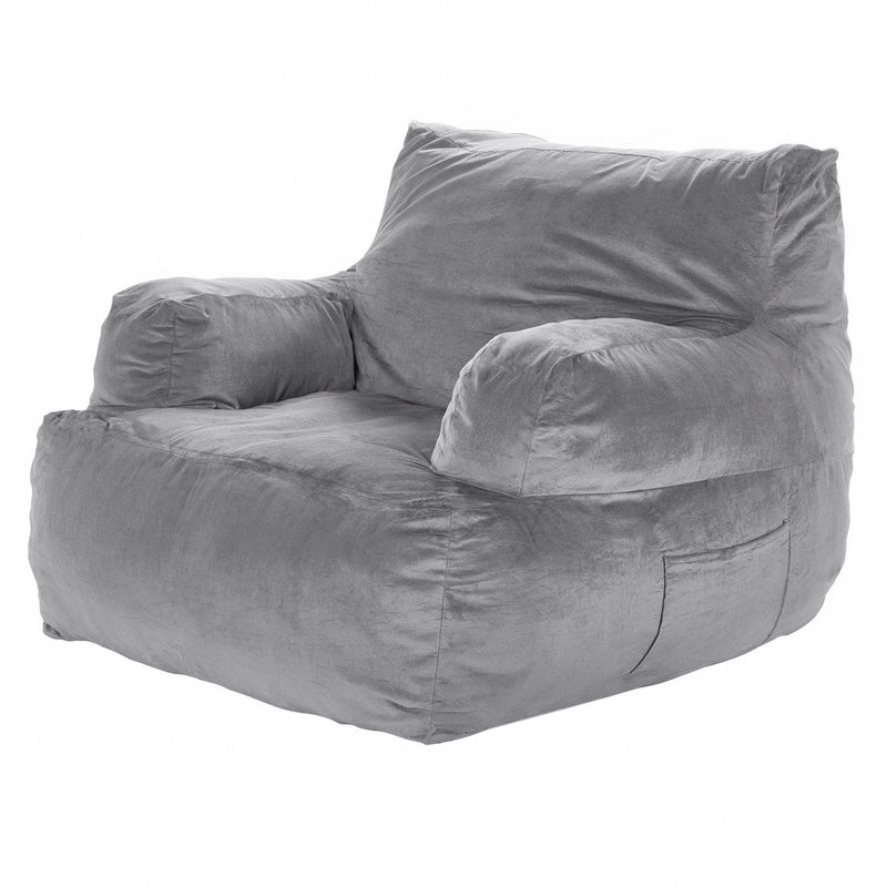 Bean Bag Chair with Armrests Grey High-Density Foam Adult Sofa