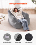 Bean Bag Chair with Armrests Grey High-Density Foam Adult Sofa