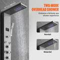 Shower Panel 6 Modes LED Rainfall Waterfall 8 Massage Jets Stainless Steel