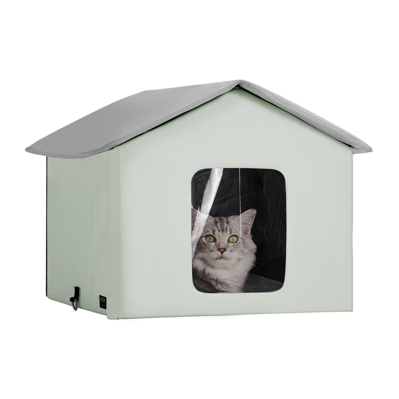 Heated Cat House Outdoor Shelter 600D Oxford Foldable Green