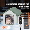 Elevated Heated Cat House, Outdoor Kitty Shelter with Timer, 600D Oxford Cloth Foldable Cat Shelter with Heated Pad for Winter to Stay Warm and Cozy, Green (Small)