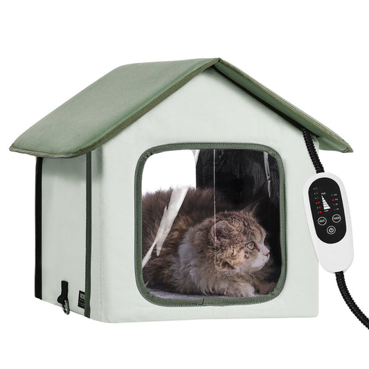 Heated Cat House Outdoor Shelter 600D Oxford Small Green