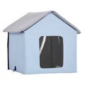 Heated Cat House, Outdoor Kitty Shelter with Timer, 600D Oxford Cloth Foldable Cat Shelter with Heated Pad  for Winter to Stay Warm and Cozy, Blue (Small)