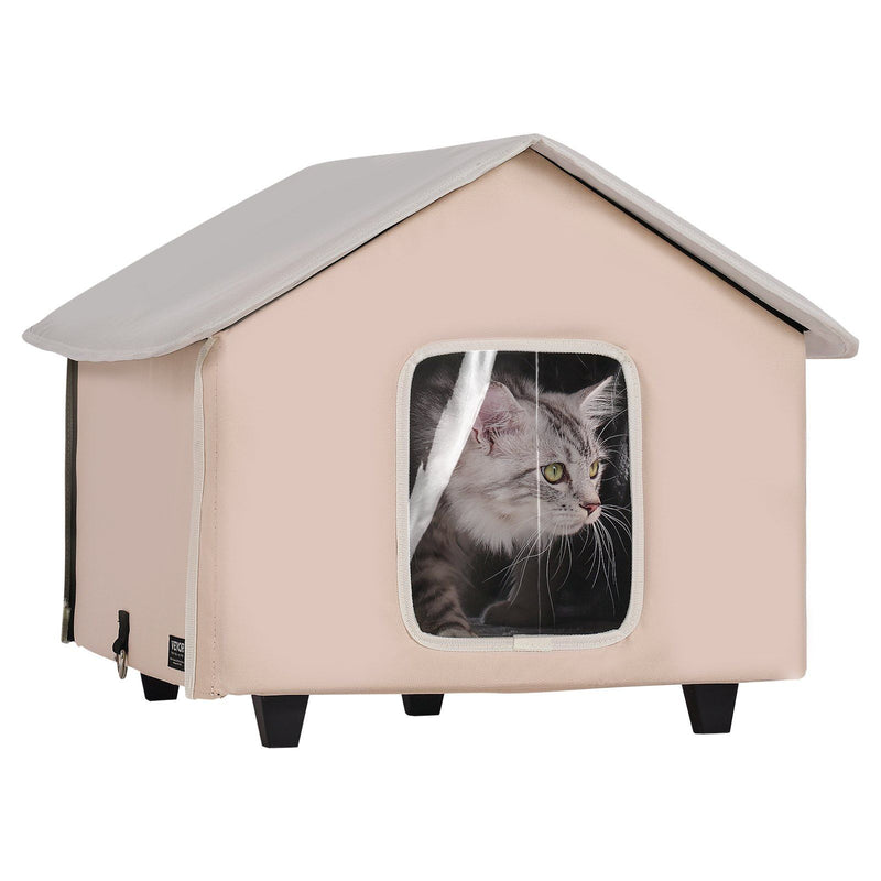 Heated Cat House Outdoor Shelter 600D Oxford Foldable Brown
