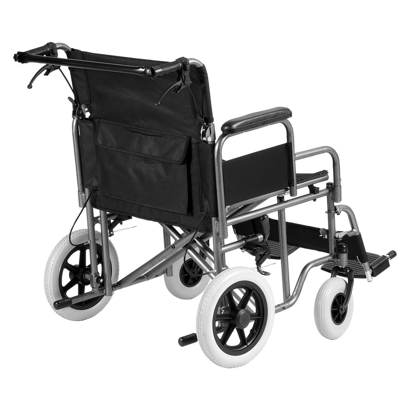 Wheelchair Steel Transport Chair Foldable 24in Seat 300lbs Capacity
