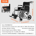 Wheelchair Steel Transport Chair Foldable 24in Seat 300lbs Capacity