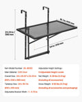 Balcony Hanging Table 610x410mm Metal Folding Railing 5-Level