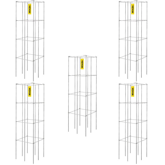 Tomato Cages 30x30x117cm 5 Pack Square Plant Support Silver Steel