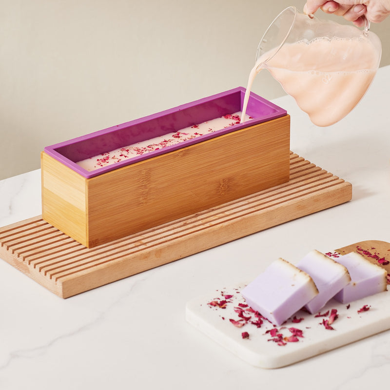 Soap Making Kit Bamboo Box Silicone Mold Stainless Steel Cutters