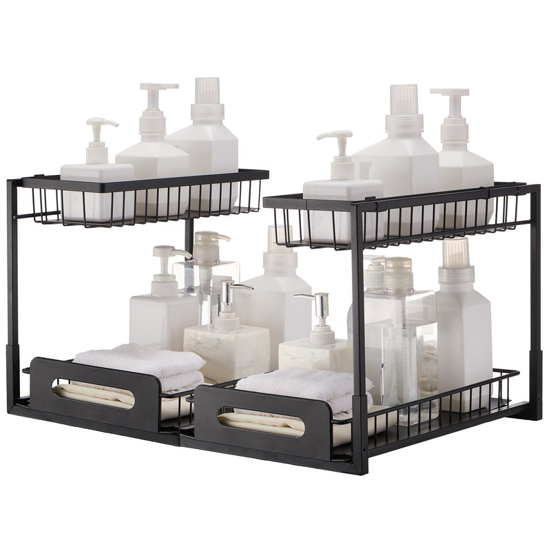 2-Tier Wire Pull Out Under Sink Basket Organiser 2Pcs