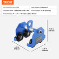 Manual Trolley 0.5 Ton I-Beam Hoist Dual Wheels 63.5-139.7mm