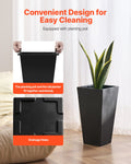 Tall Planter Set 2 57cm Square Tapered Black Plastic Pots Drainage