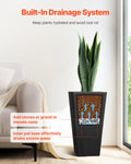 Tall Planter Set 2 57cm Square Tapered Black Plastic Pots Drainage