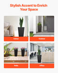 Tall Planter Set 2 57cm Square Tapered Black Plastic Pots Drainage