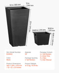Tall Planter Set 2 57cm Square Tapered Black Plastic Pots Drainage