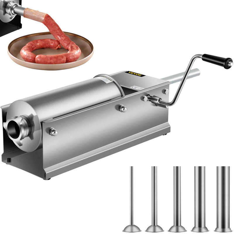 Sausage Stuffer 5L 11LBS Horizontal Dual Speed Meat Stuffer 5 Tubes