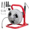 Drain Cleaner Machine 15m x 8mm, Sewer Snake Auger with 228RPM Electric Drill, Manual Feed Drain Cleaning Machine with 6 Cutters & Air-activated Foot Switch for 50mm to 100mm Pipes