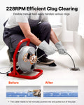 Drain Cleaner Machine 15m 8mm Sewer Snake Auger 228RPM 6 Cutters