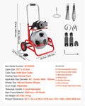 Drain Cleaner Machine 22m Sewer Snake Auger 6 Cutters 50-150mm