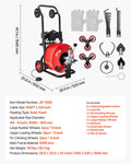 Drain Cleaner Machine 30m Sewer Snake Auger 19mm 6 Cutters