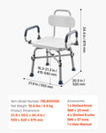 Swivel Shower Chair Arms Back 227kg Heavy Duty Adjustable Height