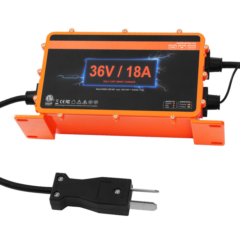 Golf Cart Battery Charger, 18 AMP, Smart Club Car Charger with Crowfoot Plug, Compatible with Lead-Acid AGM/GEL/EFB MF NMC LiFePO4 Batteries for Club Car EZGO Yamaha, IP67 ETL Certified