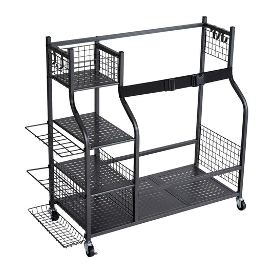 Golf Bag Storage Rack 2 Holder Rolling Cart Wheels Steel Black