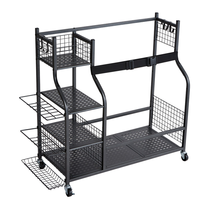 Golf Bag Storage Rack 2 Holder Rolling Cart Wheels Steel Black