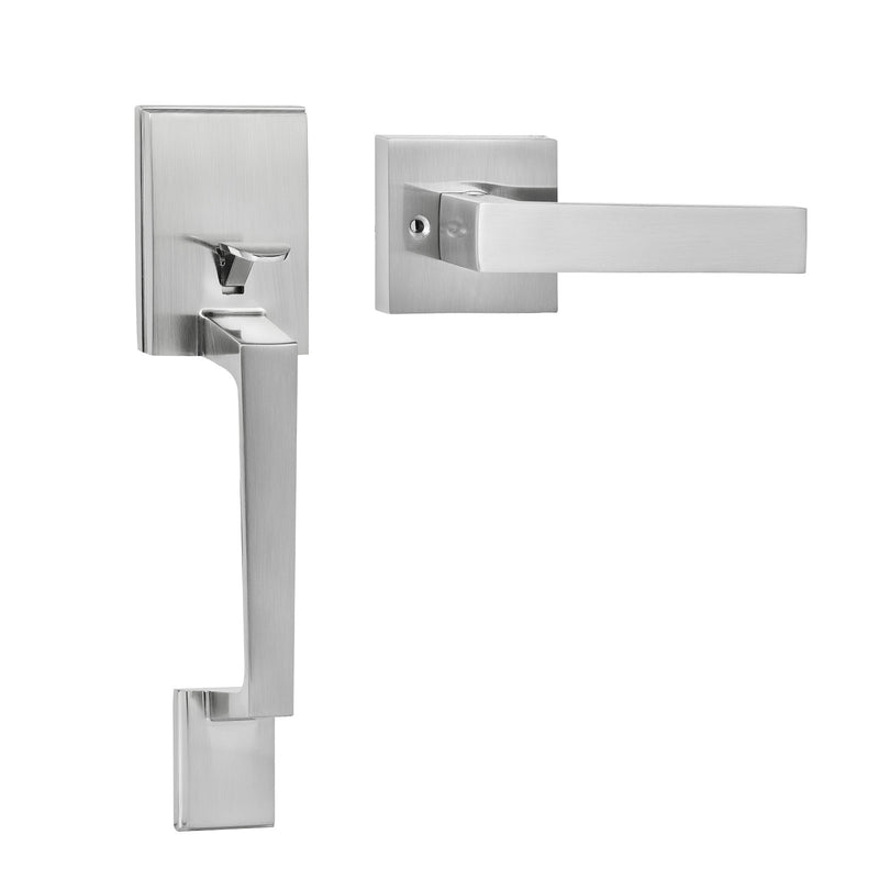 Satin Nickel Square Lever Door Handle Set No Lock Reversible