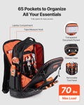 Tool Backpack 65 Pockets Heavy Duty Work Organizer Laptop Compartment