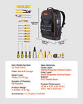 Tool Backpack 65 Pockets Heavy Duty Laptop Compartment Electrician