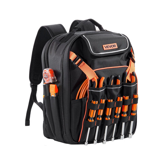 Tool Backpack 45 Pockets Heavy-Duty Laptop Compartment Electrician Work