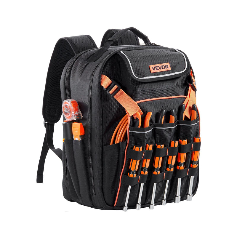 Tool Backpack 45 Pockets Heavy-Duty Laptop Compartment Electrician Work