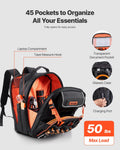 Tool Backpack 45 Pockets Heavy-Duty Laptop Compartment Electrician Work