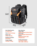 Tool Backpack 45 Pockets Heavy-Duty Laptop Compartment Electrician Work
