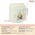 Kids Play Tent 1-5 Years Mat Lamp Windows Indoor Outdoor Beige
