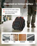 Rolling Tool Bag 45 Pockets 110lbs Capacity Telescoping Handle Wheels