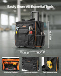 Rolling Tool Bag 110lb 25 Pockets Heavy Duty Wheels Telescopic Handle