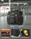 Rolling Tool Bag 110lbs 25 Pockets Telescoping Handle Wheels