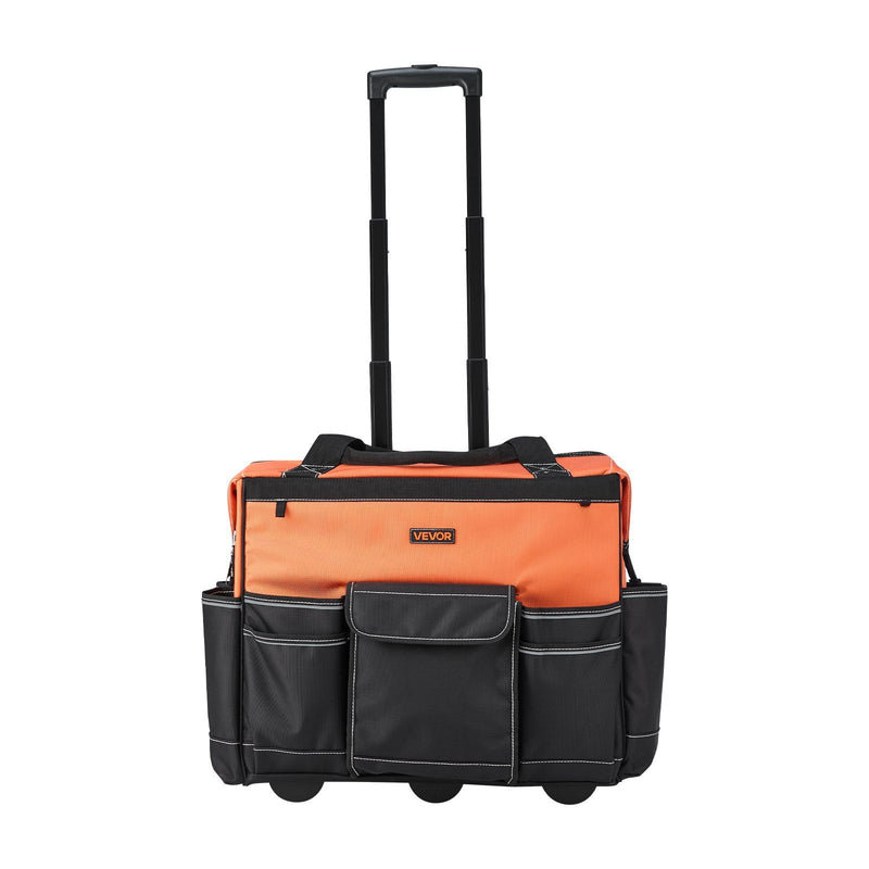 Rolling Tool Bag 27 Pockets Heavy Duty Wheels Telescoping Handle