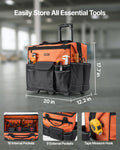 Rolling Tool Bag 27 Pockets Heavy Duty Wheels Telescoping Handle