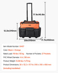 Rolling Tool Bag 27 Pockets Heavy Duty Wheels Telescoping Handle