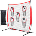 8 x 8 ft Football Trainer Throwing Net, Training Throwing Target Practice Net with 5 Target Pockets, Knotless Net Includes Bow Frame and Portable Carry Case, Improve QB Throwing Accuracy, Red